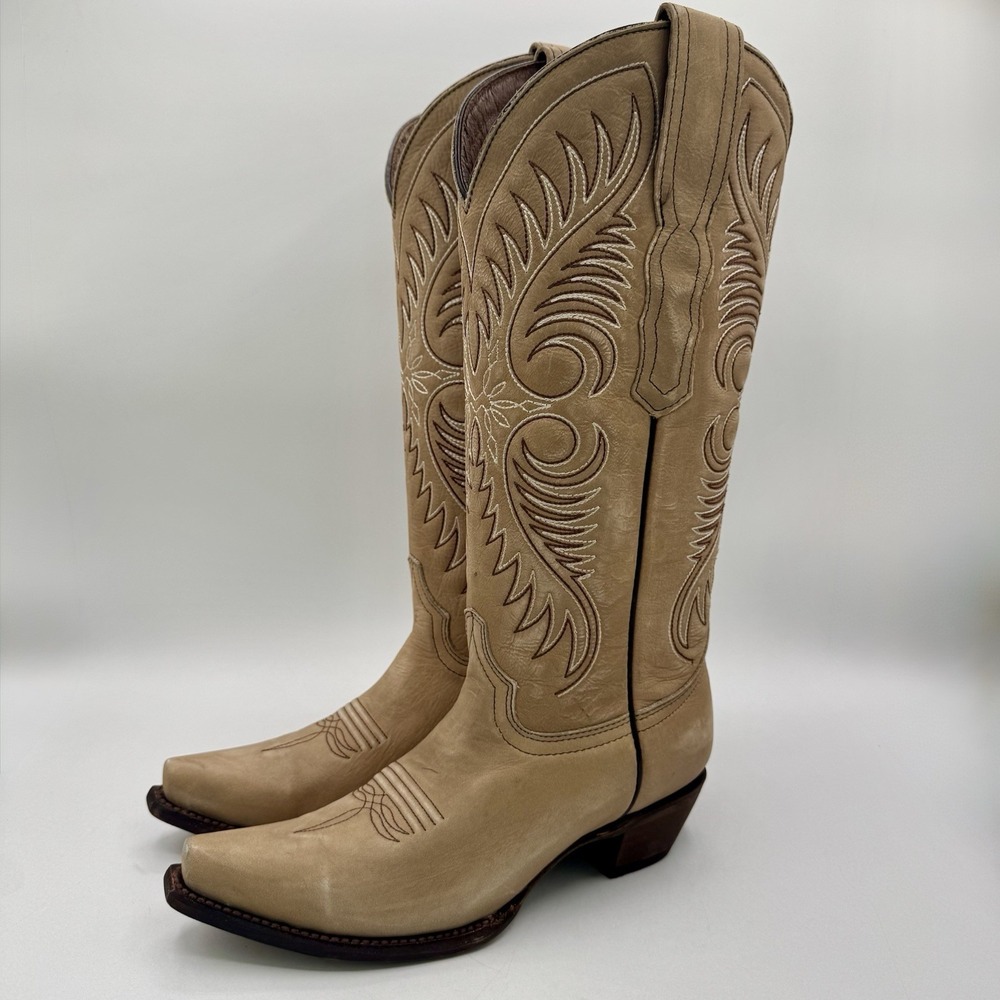 Circle G Tall Snip Toe Western Boots Women's Size 7.5 M Sand Beige Leather